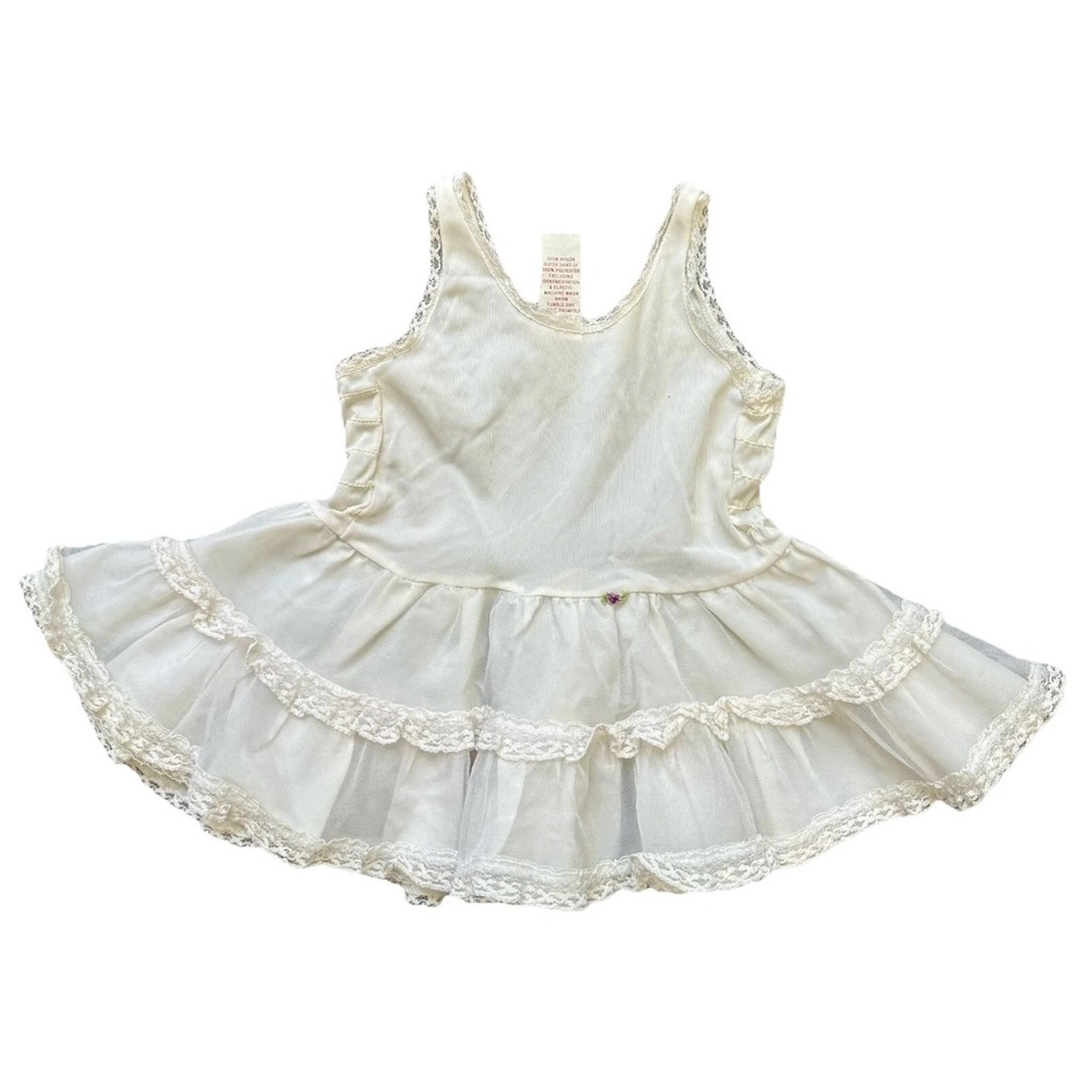 ME Vintage little girls size 2T white petticoat slip / dress petit flower 1970s